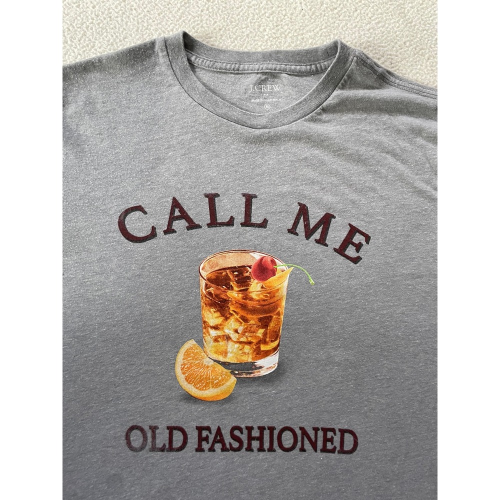 J.Crew Mens Medium T-Shirt Grey Call Me Old Fashioned Cocktail Graphic Tee
